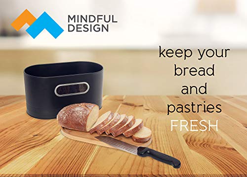 Mindful Design 2-in-1 Modern Tall Bread Box w/Bamboo Cutting Board Lid (Black) - Thumbnail 3