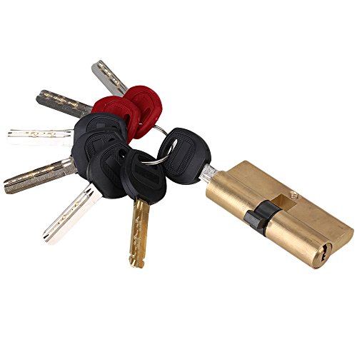 RDEXP Golden 70mm Brass 5 Pin Euro Profile Cylinder Thumb Turn & 7 Keys for 35-45mm Thickness Door