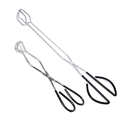 Scissor Stainless Steel Tongs with Black Handle - Scissor Cooking Tongs Set of 2-10.5 inch and 15 inch - Grilling Tongs for Kitchen Food Cooking Barbecue BBQ Grilling and Serving