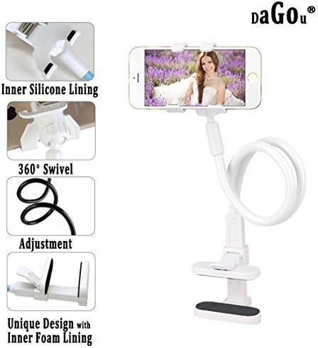 DaGou, Gooseneck Flexible Long Arms Cell Phone Clip Holder Stand with Sitck-On Car Mount for IPhone 6,6 Plus,5,4S,3GS,IPod,GPS,PDA,Samsung Galaxy, HTC, Nokia, LG, Blackberry Holder with Fully Function (White)