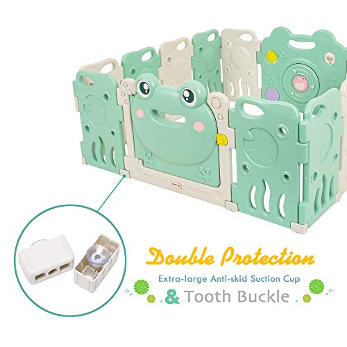 Baby Playpen - Kids 14 Panel Activity Centre Safety Play Yard, Home Indoor Outdoor New Pen - Frog Design