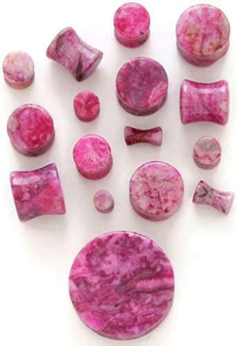 Fushia Agate Stone Plugs - Sold by Pair (Choose Size) (8G (3mm))