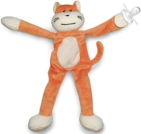 Snuggieboo Pacifier Holder - Cat with Rattle - Funny Plush Stuffed Animal Toy Doll Leash Clip. Will Hold Most Loop Pacifiers 100% Washable Polyester Material.