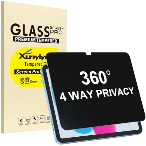 XunyLyee 360° 4-Way Privacy Screen for iPad A16 11th/10th Gen Anti-Spy Film | (11/10.9 inch 2025/2022), privacy tempered glass screen protector, 4-way anti-spy screen protector