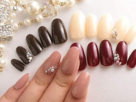 Amazon Dinaネイル シンプル流ビジュー ショートオーバルm 番 ネイルチップ レッドブラウン ノーブランド品 ネイルチップ 通販