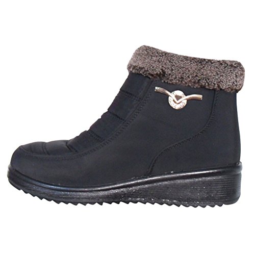 Best Seller Tommy Black Fleece Lined Round Toe Low Wedge