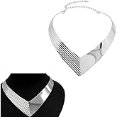 AISIBO High Polished Stainless Steel Collar Necklace, Heart Shape Love Choker for Women Statement Jewelry (Silver)