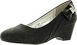 Little Angel Girls Hailey488e Glitter Round Toe Bow Kiddie Heel Wedge Sandal