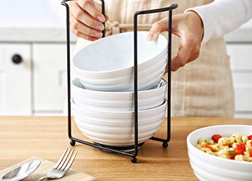 28 Ounce Porcelain Bowl Set Deep Bowl for Cereal Soup Salad with Bowl Organizer, Spiral Pattern - Thumbnail 4