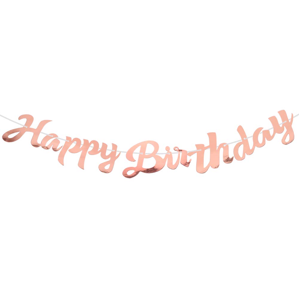 VINFUTUR Metallic Happy Birthday Party Bunting Banner - Rose Gold Foiled Decoration