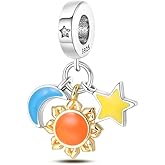 Nbsameng S925 Sterling Silver Charms Compatible for Pandora Bracelets and Necklaces, DIY Holiday Gifts for Women Sun & Moon & Star