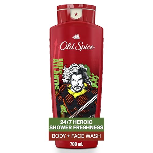 Old Spice Body Wash for Men, Aquaman: King of Atlantis, 3X Defense, 24/7 Shower Fresh with Lasting Scent, Cleansing 2-in-1 Body & Face Wash, Smell Like a Hero, Fresh Ocean and Seastorm Scent, 24 oz
