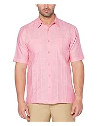 Cubavera - Camisa de manga corta para hombre, mezcla de lino con dos bolsillos superiores y pliegues