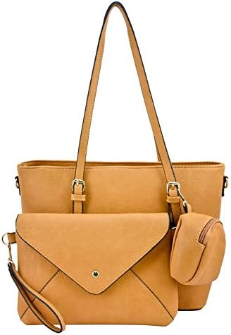 XB HANDBAG Women Handbags Shoulder Bag Vegan Leather Purse Tote with 3 Pieces Set Gift for Girls and Women (CAMEL)