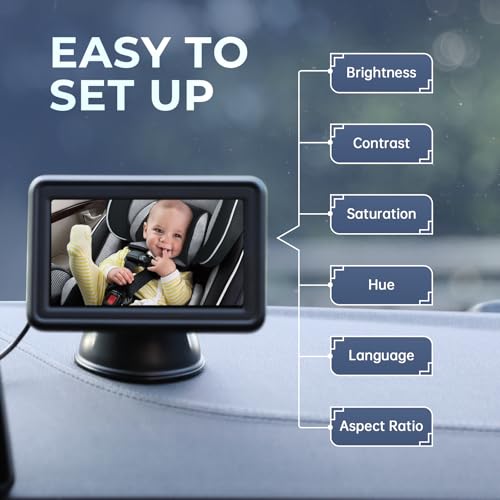 GEARCELL Baby Car Camera HD 1080P Baby Mirror with 4.3'' Display for Rear Seat, Backseat Monitors with Night Vision Function, Wide View Angle, Rear Facing Seat Safety Mirror Kit