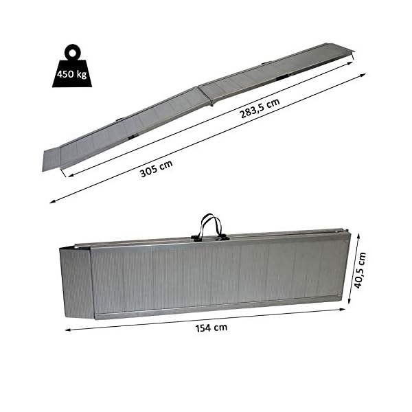TRUTZHOLM Alu Auffahrrampe klappbar 307 cm extra lang 450 kg Traglast geriffelt Motorradrampe bewegliche Auflage anpassungsfÃ¤hig Flacher Auffahrwinkel Tragegriff grau – Bild 7