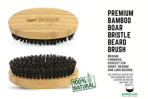 BEARDCLASS Beard Grooming Kit Set for Men (12 in 1) - 100% Bamboo Boar Beard Brush and Wooden Comb, Organic 2 Oz. Beard Mustache Oil and Balm Wax with Diffuser Palm Comb, Scissors and Gift Box