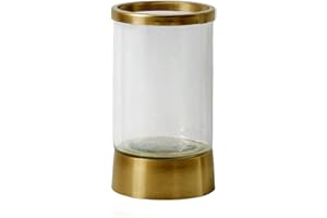 Serene Spaces Living Large 12" Gold Rimmed Glass Hurricane Candle Holder – Elegant Tabletop Decor – Cylindrical Glass Candle Holder - 12" Height x 6" Diameter