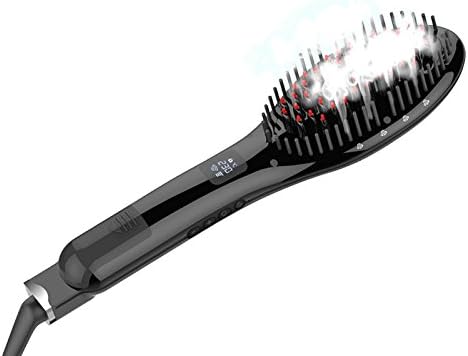 2 in 1 Ceramic Hair Straightener/Hair Curler/Straight Comb, Spray Steam Plywood Buckle Hair Care Comb,Black