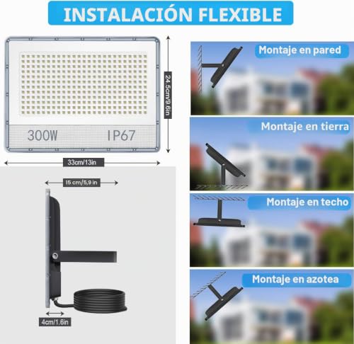 ANNIFUNLY Outdoor LED Spotlights 300W, IP67 Waterproof LED Spotlight, Cool White 6500K 30000 Lumen Floodlight for Ships, Sports Centers, Works, Court, Dock, Industrial Plant