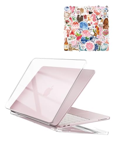 ProCase Hard Shell Case for New MacBook Neo 13 inch 2026 Model A3404, Ultra-Thin Protective Laptop Cover with 50 Pcs Sticker, Crystal Clear & Pink Stickers