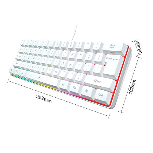 White Wired Mini Keyboard, 60 RGB Backlit Office/Gaming Compact