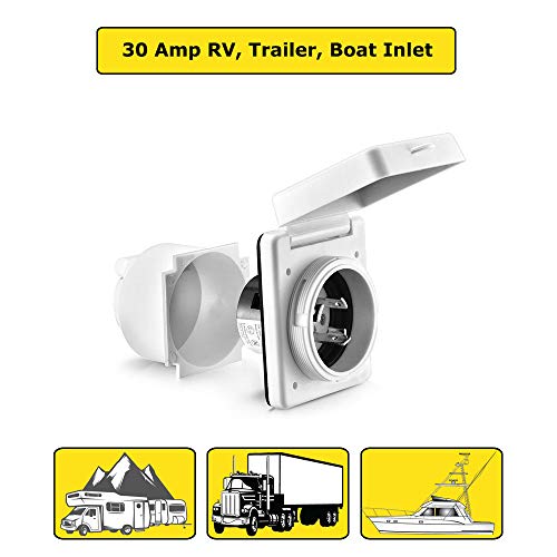 RV Twist Lock Male Power Inlet Receptacle ETL Listed Power Inlet Plug Connector, RV Marine Shore Power Supply, White RV Marine Inlet for Trailer, Camper, RV, Boat, and Outdoor Use (30 Amp)