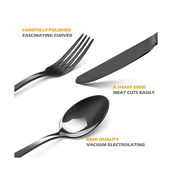 Black-Cutlery-Set-Elegant-Life-20-Piece-Flatware-Silverware-Set-Stainless-Steel-Knives-Forks-Spoons-Tableware-Mirror-Finish-Smooth-Edge-Service-for-4Black Black Cutlery Set, Elegant Life 20-Piece Flatware Silverware Set, Stainless Steel Knives Forks Spoons Tableware, Mirror Finish, Smooth Edge, Service for 4.(Black)