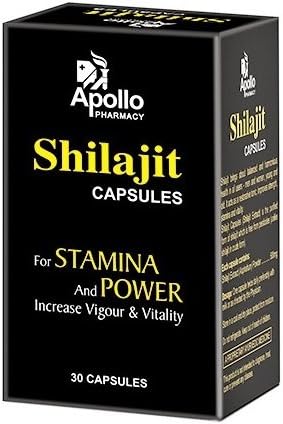 Shilajit Capsules (Asphaltum Extract Powder) - Increase Vigor and Vitality - 500 Mg 30 Vegetarian Capsules - Apollo Pharmacy (1 Bottle - 30 Veg Capsules)
