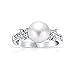 Bling Jewelry Pave CZ Band White Simulated Pearl Solitaire Engagement Promise Ring for Women Silver Plated Brass 8MM
