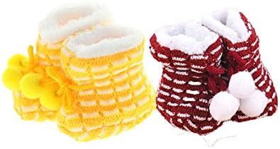 2 Pairs Newborn Infant Hand Knitting Boots Crochet Pom Pom Fleece Shoe Sock for 0-6 Months (2 Pairs Colors at Random)