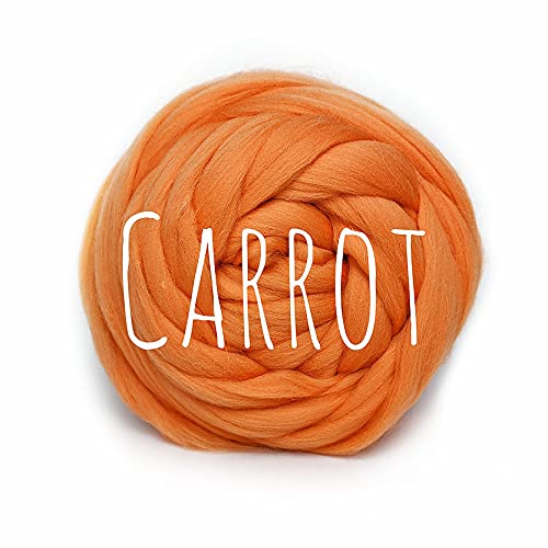 Colorful Passions Merino Wool Roving Oeko-TEX Certified Chunky Yarn Arm Knitting Felting Spinning Weaving Macrame 26-28 Microns EU Suppliers Carrot 50g (0.11lb) — image 1