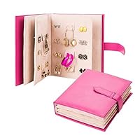 Glamorway Folding Jewelry Display Earrings Ear Studs Holder Organizer Storage Book Design PU Leather Jewelry Tray Pink