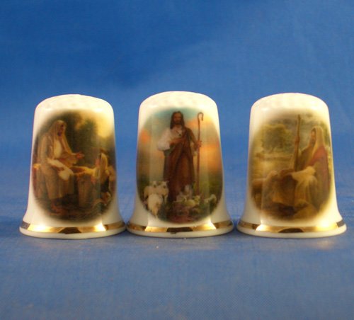 Porcelain China Collectable Thimbles - Set of Three Jesus Religious