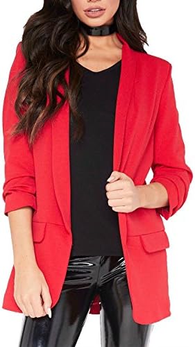 Wamtextiles Ladies Womens Plain Open Ruffle Frill Coat Jacket Duster 3/4 Sleeve Blazer Tops UK Plus Size 8-26