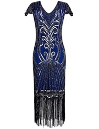 Vijiv Long 1920 Vintage Gatsby con cuentas adornado vestido de cóctel flequillo Flapper