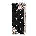 Galaxy S8 Case, Wallet Case [Folio Style][Stand Feature] Card Case Premium Protective PU Leather Flip Cover 3D Handmade Bling Diamonds Embossed Floral Butterflies Hand Strap by Mavis's Diary (Black)