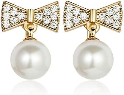 Pearl Stud Earrrings for Women,QANCI Rabbit/Bow/Heart/Mouse Shape Stainless Steel Earrings,Shell Pearl Women Jewelry Earrings