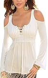 Sidefeel Women Cold Shoulder Lace-up Long Sleeve Top Blouse