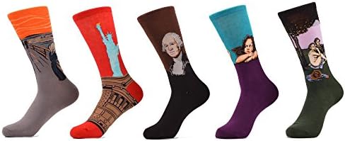 Men's Funny Socks Painting Mona Lisa Van Gogh Hokkaido Happy Socks Combed Cotton Socks 5 Pack (S13)