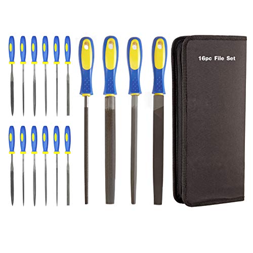 16 Piece Hand File Set, High Carbon Steel File Kits, File Tools Suitable for Metal, Wood, Jewelry and DIY, with a Pack of Zip Ties and Sandpaper To Help with Fixing and Fine Polishing