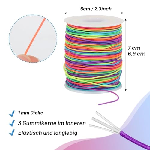 1 mm Elastic Thread, 100 m Elastic Cord Elastic Band for Bracelets, Necklaces, Jewellery Making, Beads, Knots, Binding, Packaging and Crafts (Colourful)