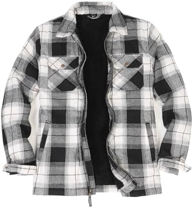 ジャケット・アウター ELCHELE / DADDY CHECK ZIP UP SHIRT A1 Flannel Plaid Shirt Jacket - Men's Warm Lined Wool Winter