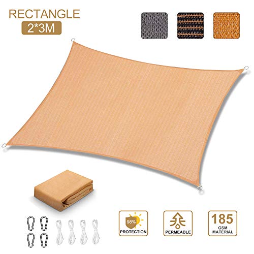 HALOVIE Vela de Sombra, Vela de Sombra Rectangular 3 x 2 Metros Toldo Vela Protección Rayos UV Parasol de Lona Toldo Transpirable para Patio, Exteriores, Jardín, Terraza, Balcón