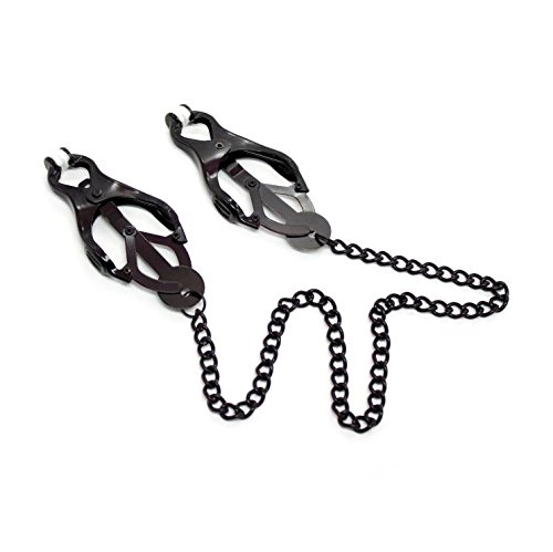 The Bondage Locker Japanese Clover Clamp Nipple Clamps Stealth Black with Chain