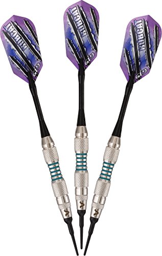 Viper Bobcat Adjustable Weight Soft Tip Darts with Storage/Travel Case: Nickel Silver Plated, Light Blue Rings, 16-18 Grams