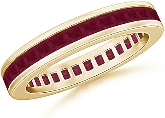Channel Set Square Ruby Eternity Wedding Band in 14K Yellow Gold (1.9mm