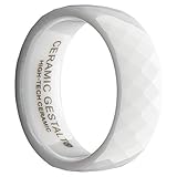 White Ceramic Ring by CERAMIC GESTALT® - 8mm Width. Faceted Design. (Avail. Sizes 5 to 14).