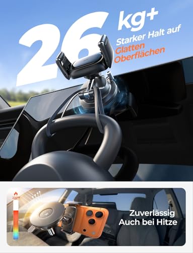 LISEN Snapmount Mobile Phone Holder Car - [Roll Design] [0.1 Second Glides In] Mobile Phone Holder Car with Vacuum Suction Cup, 360° Rotatable Car Mount for iPhone 17 Pro Max & Android with Thick
