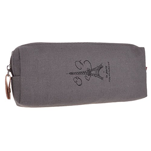 Sealike Vintage Eiffel Tower Canvas Pen Bag Pencil Case Pen Holder Cosmetic Bag Pouch Bag for Women Teen Girls with Stylus Grey